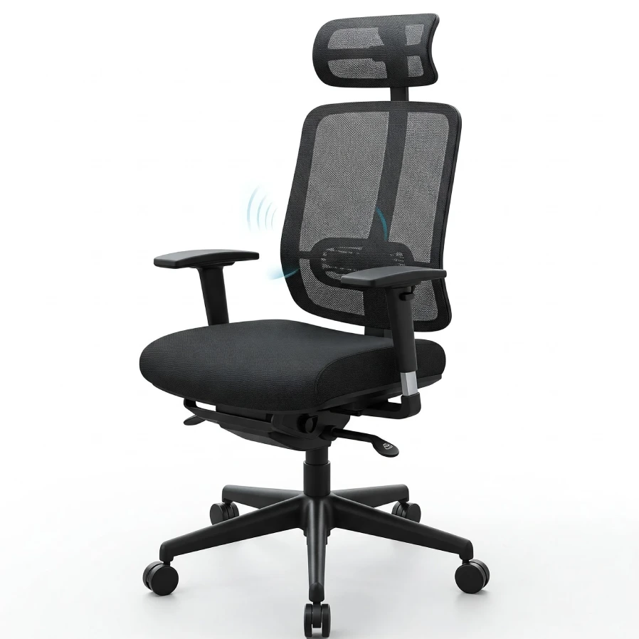 Cadeira ergonômica com ajuste lombar em destaque e encosto de tela mesh