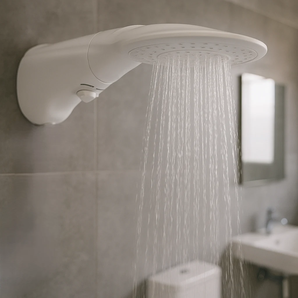 Ducha Lorenzetti Advanced Turbo Eletrônica, modelo clássico com pressurizador embutido e controle eletrônico de temperatura.