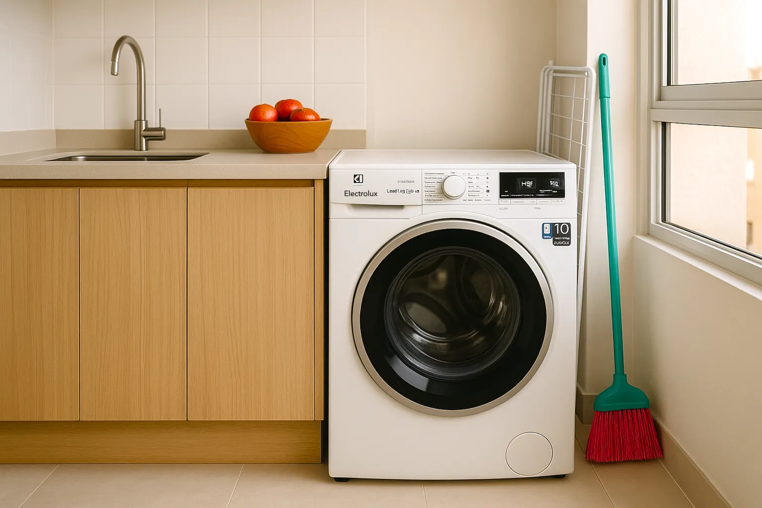 Lava e Seca Electrolux LSP11 em lavanderia moderna, com roupas secas e cheirosas