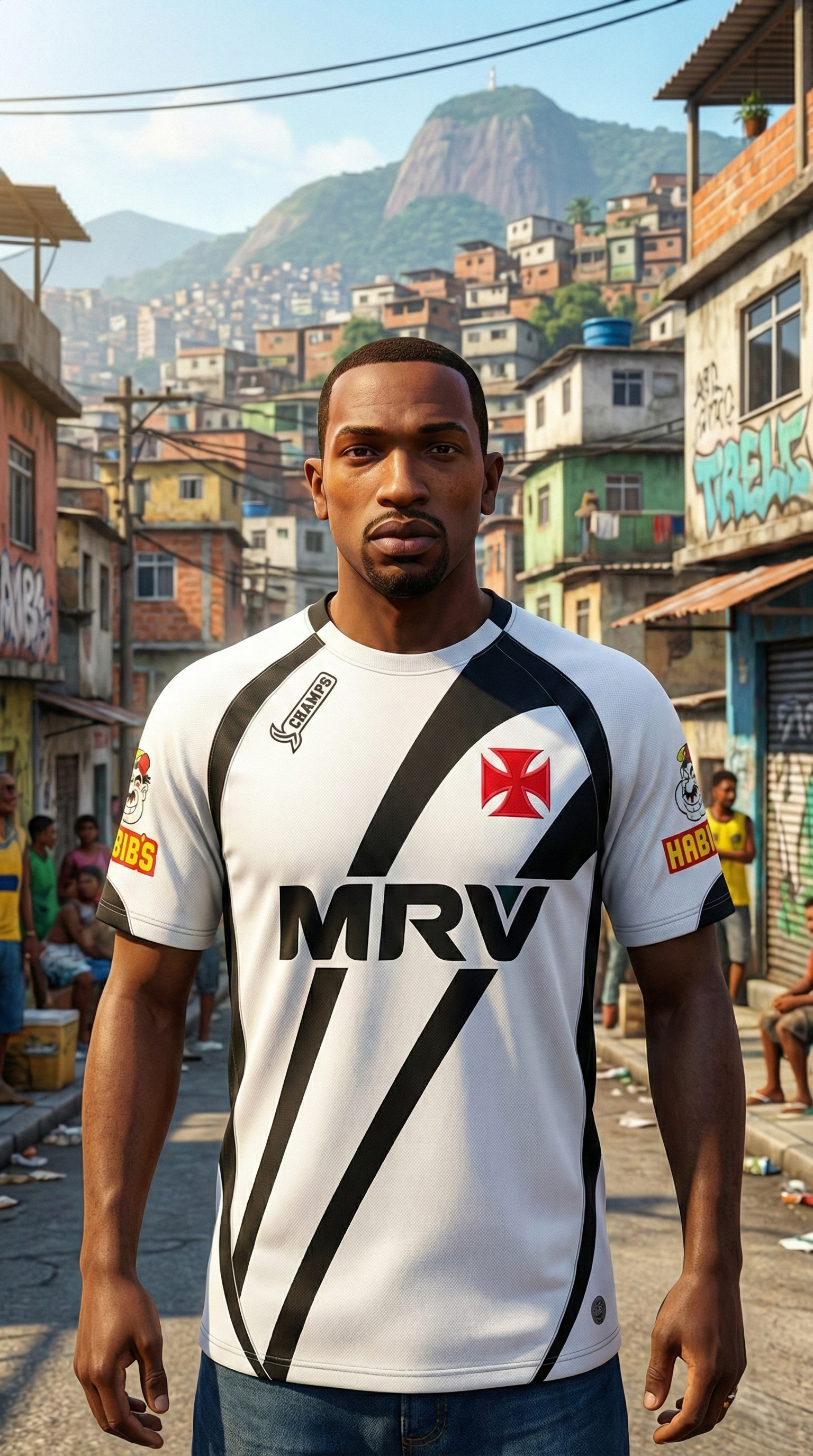 Carl J com perfil do Vasco Champs - Design com faixa contínua em estilo fun art